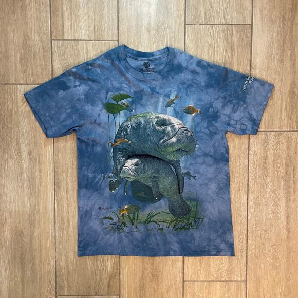 The Mountain Manatee Ocean Graphic T-Shirt Blue Tie Dye Large Fort De Soto FL - Picture 1 of 8